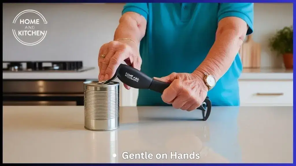 Senior using an arthritis-friendly can opener in the kitchen