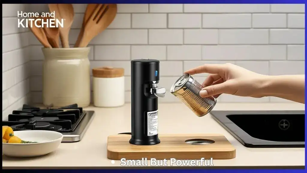 Compact electric countertop can opener on a kitchen counter