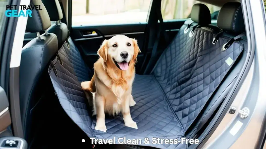 Dog sitting on waterproof hammock‑style car seat cover