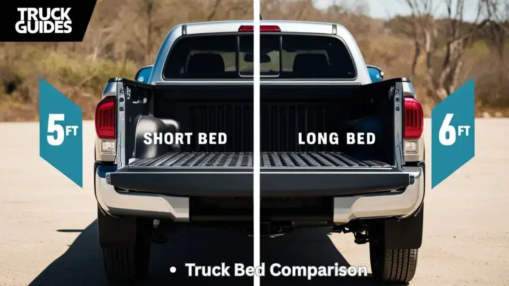 Toyota Tacoma truck bed with short and long bed comparison overlay