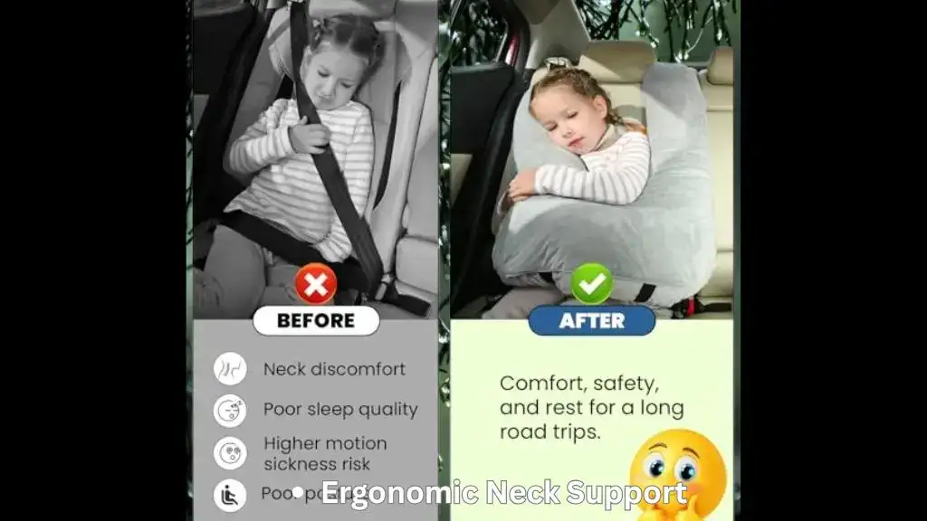 Passenger using a memory foam travel pillow with neck support in a car