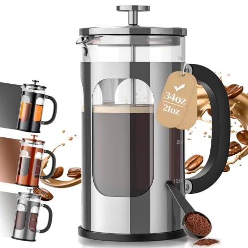 french press with heat resistant glass carafe