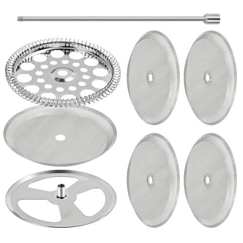french press with three part filter system