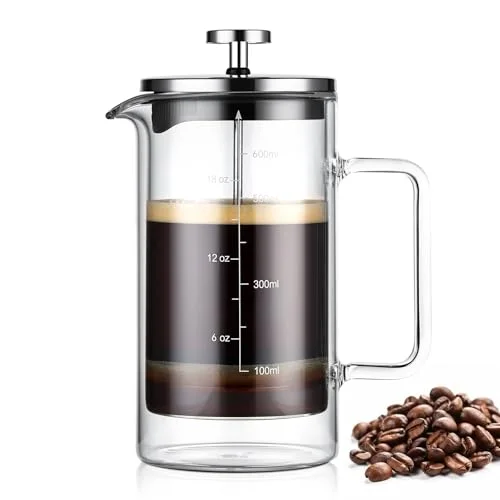 glass french press with double wall insulation