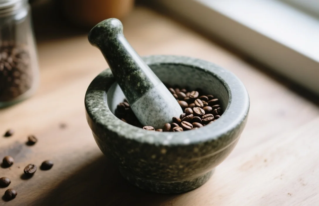 Step-by-Step: Mortar and Pestle Method - how to grind coffee beans without grinder