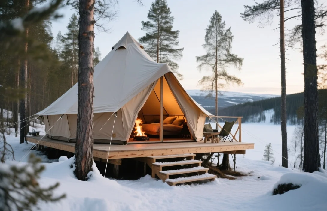 Woodnest Odda: Sustainable Treehouse Glamping - Winter glamping heated tents Norway