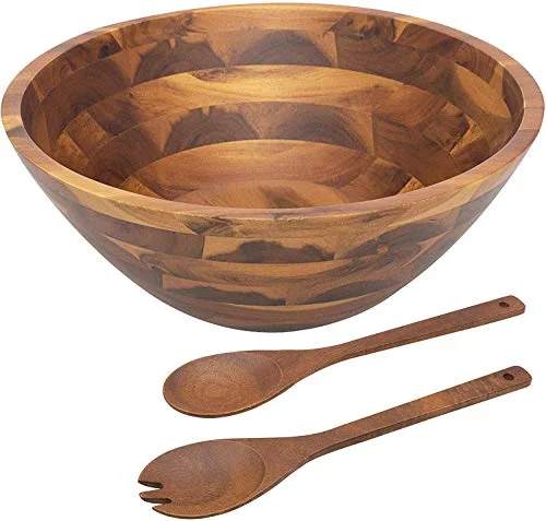 wooden salad bowl set with servers