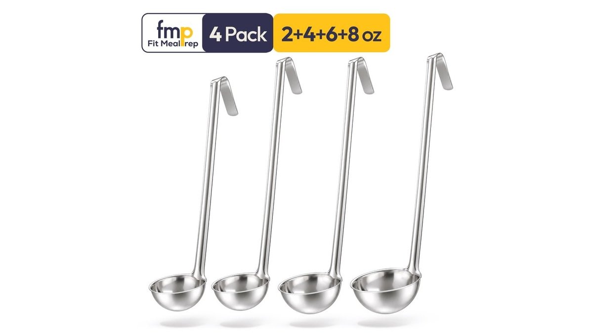 A professional stainless steel kitchen tool set displayed on a sleek granite countertop.