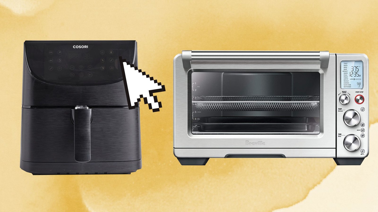 Stainless steel toaster oven on a kitchen counter in soft daylight