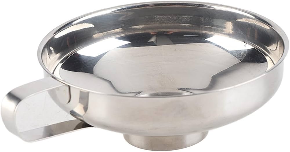 Wide mouth funnel for flour and sugar on a kitchen counter